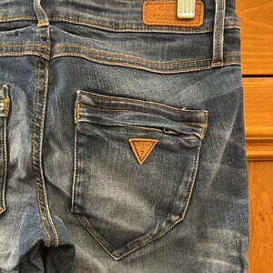 Guess Women's Moto Zip Skinny Jeans Low Rise Size 27 Blue Wash NEW